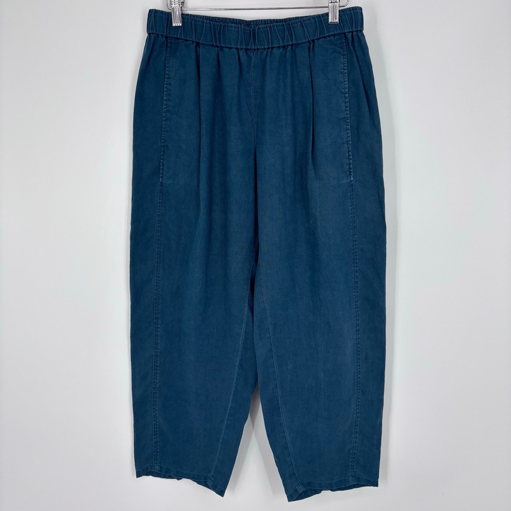 Eileen Fisher Organic Linen Tapered Ankle Pants Women PS Petite Small Teal Blue